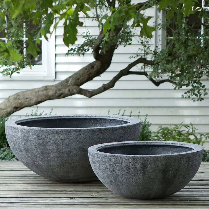 textured concrete bowl planter