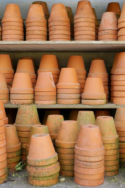 Traditional flower pots stacked