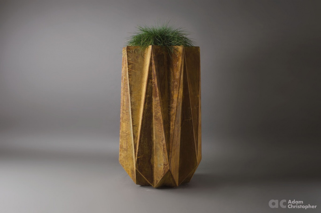 tall modern geometric planter in rust effect
