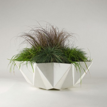 white concrete bowl planter