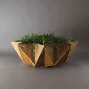 large low bowl planter in corten steel effect. 1 metre Fibre concrete bowl planter with rust etch applied