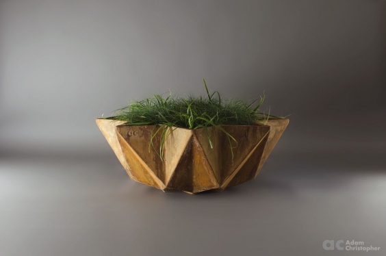 large low bowl planter in corten steel effect. 1 metre Fibre concrete bowl planter with rust etch applied