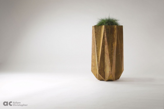 tall slim modern planter in corten steel effect