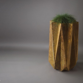 faceted planter in rust effect standing 90 cm tall