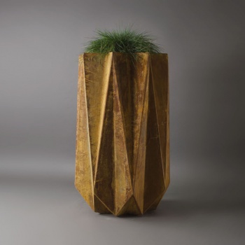 tall modern geometric planter in rust effect